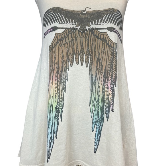 Wildfox Rainbow Light Feather Open Back Tank Top in Tan Size Small - Picture 5 of 11